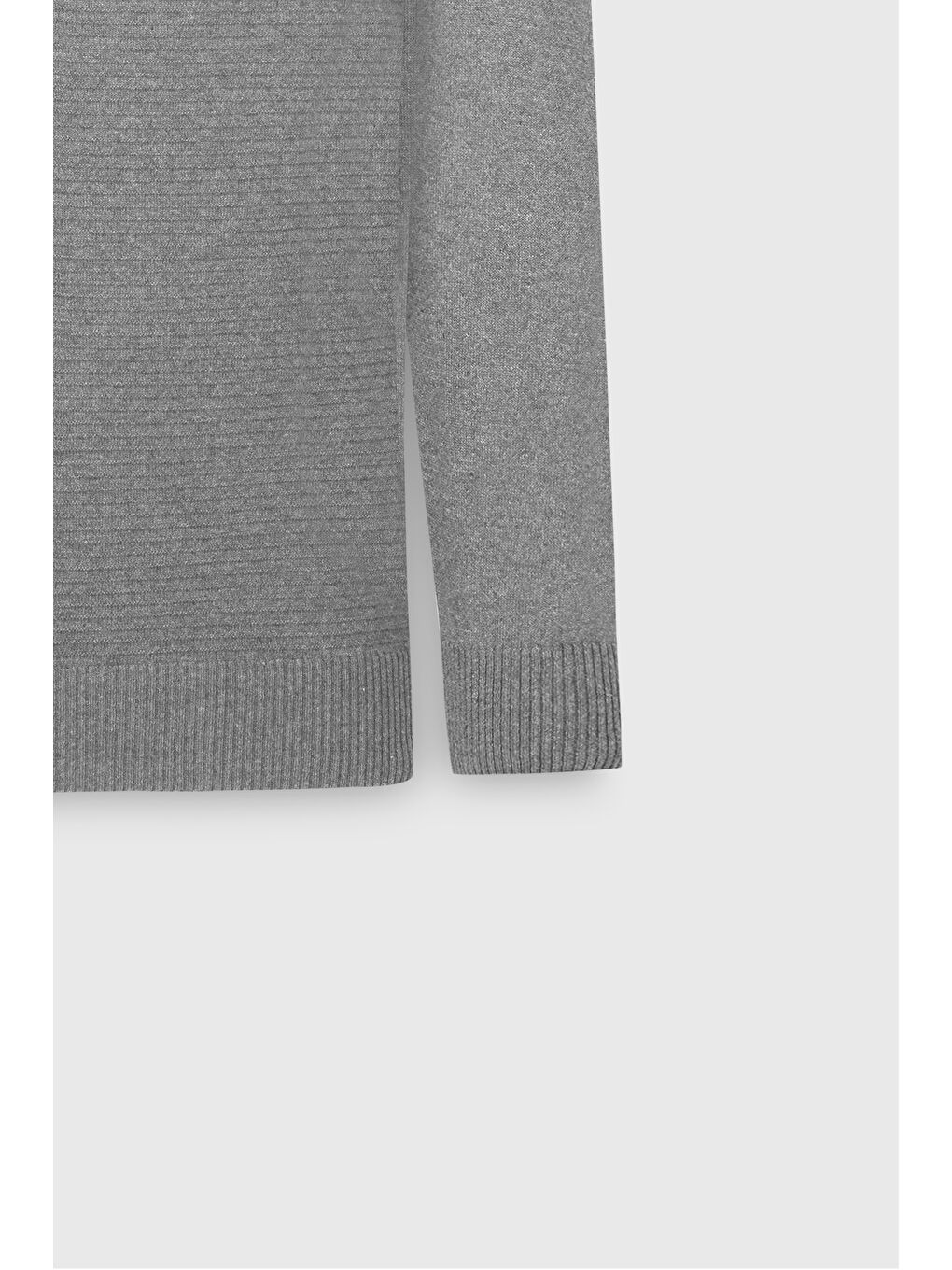 Erkek Gri Melanj Pamuklu Standart Fit Normal Kesim Bisiklet Yaka Jakarlı Triko Kazak-8