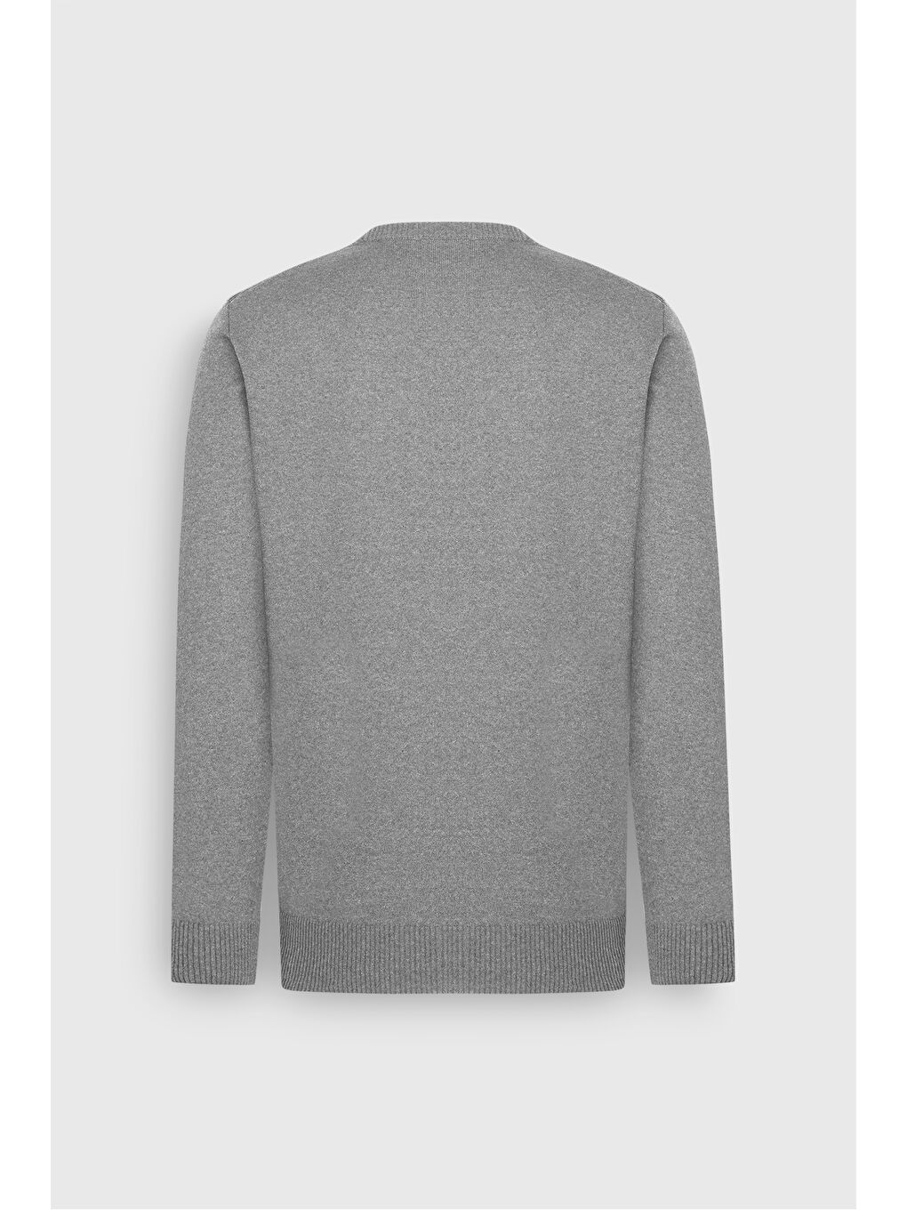 Erkek Gri Melanj Pamuklu Standart Fit Normal Kesim Bisiklet Yaka Jakarlı Triko Kazak-9