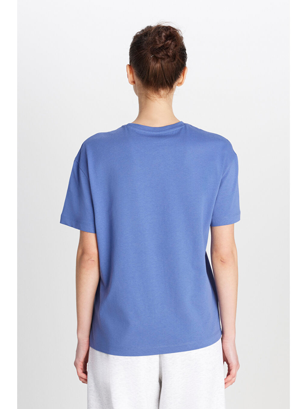 Mor Regular Fit Normal Kesim Bisiklet Yaka %100 Pamuk Mavi Tişört-4