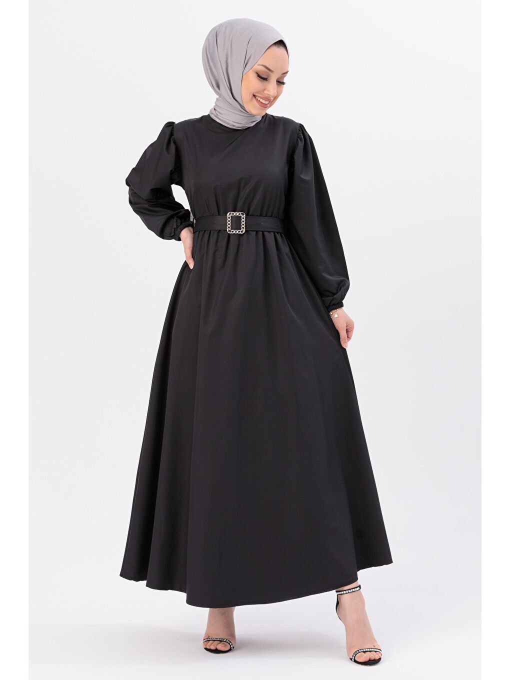 Bisiklet Yaka Kadın Siyah Elbise - 3999-1