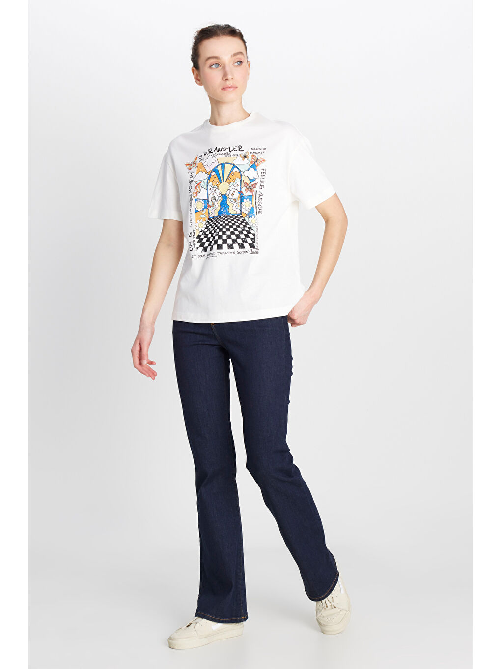 Relaxed Fit Geniş Kesim Bisiklet Yaka %100 Pamuk Kırık Beyaz Tişört-4