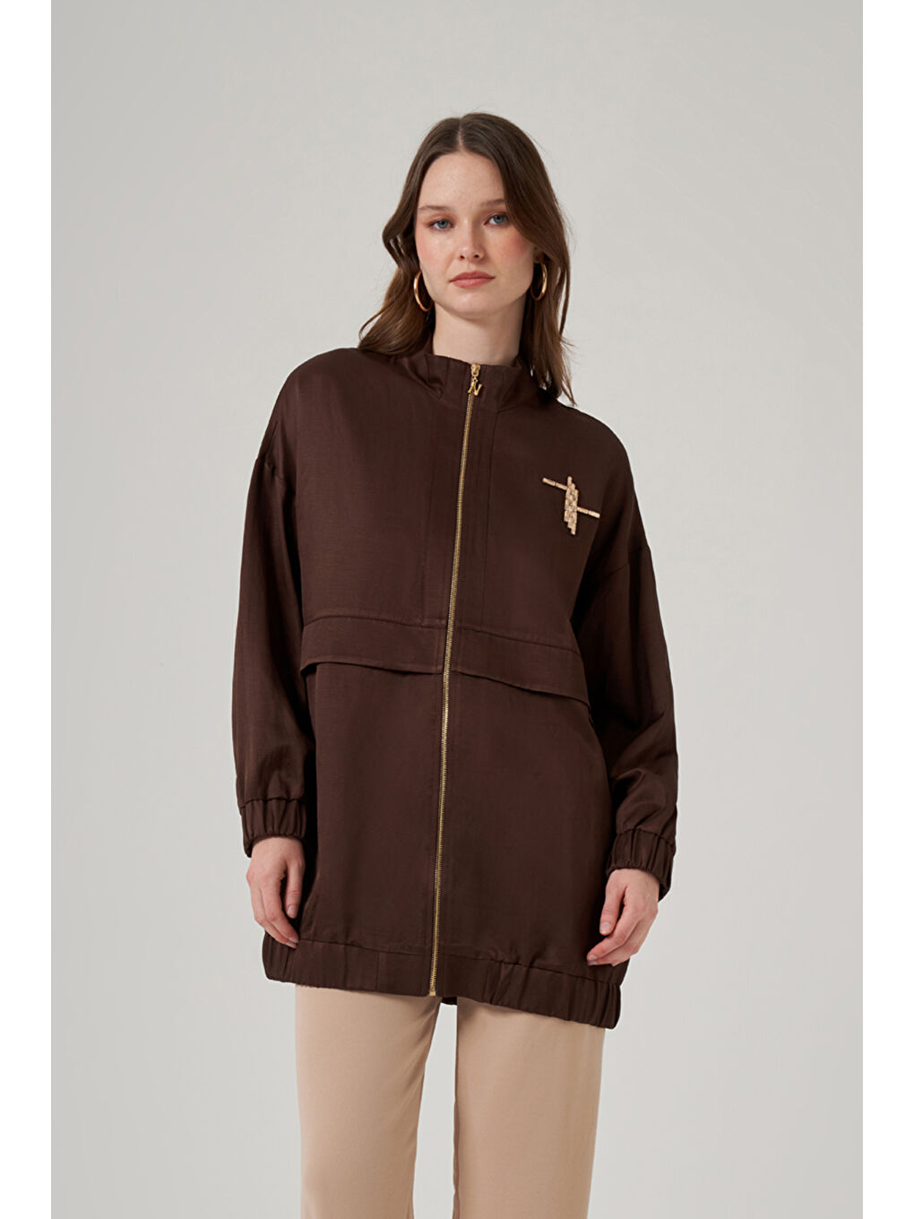 Taş Detay Kap Ceket 6043 Kahverengi-1