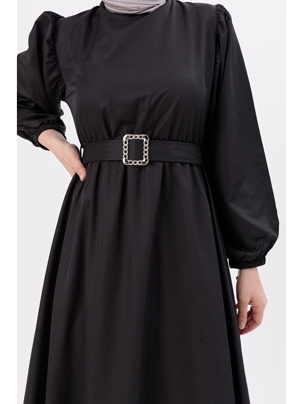 Bisiklet Yaka Kadın Siyah Elbise - 3999-2