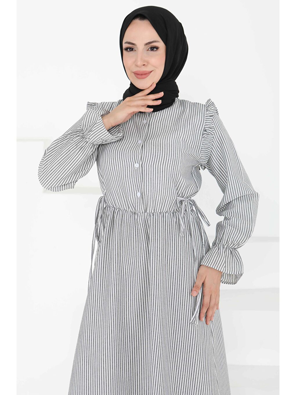 Çizgili Elbise Siyah - 27187-3