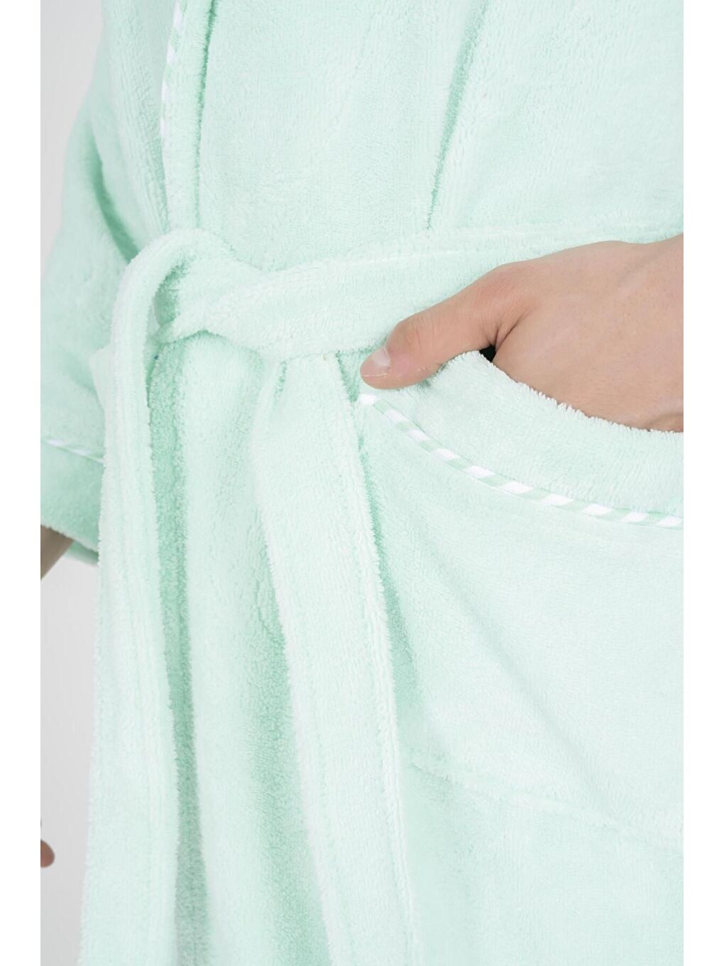 Yeşil Biyeli Şal Yaka Bambu Bornoz MINT/XXXL-3