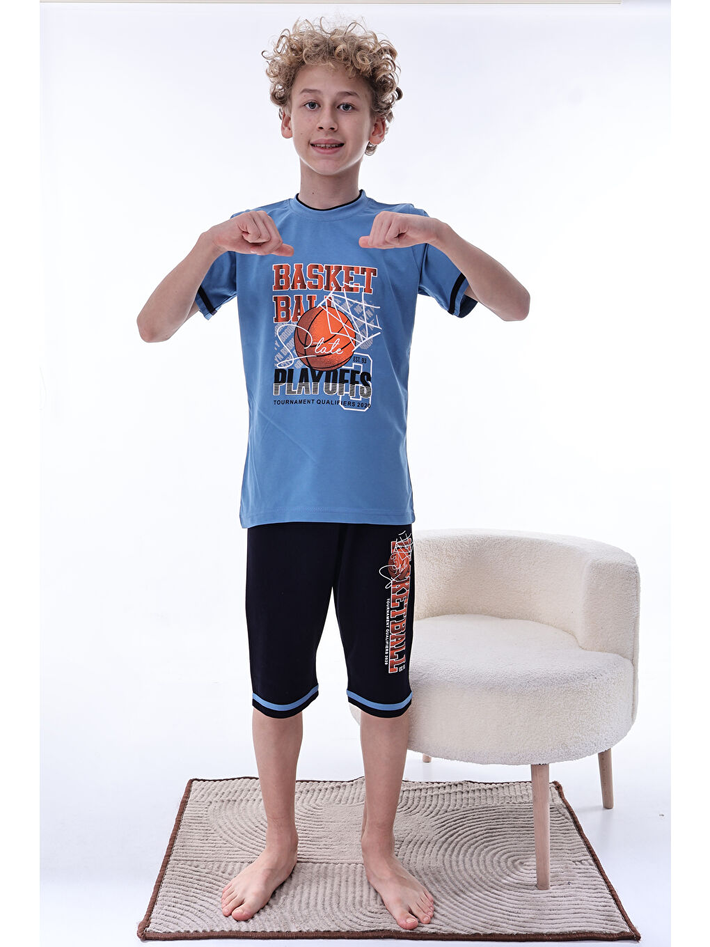 İndigo Erkek Çocuk %100 Doğal Pamuk Kısa Kollu  Kaprili Pijama Takımı-3