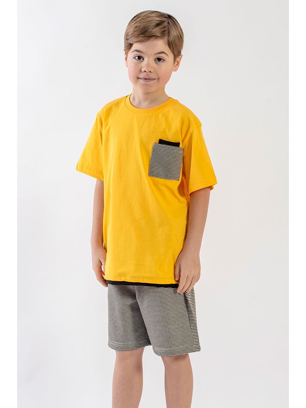 Haki Bisiklet Yaka Erkek Çocuk Şortlu Takım