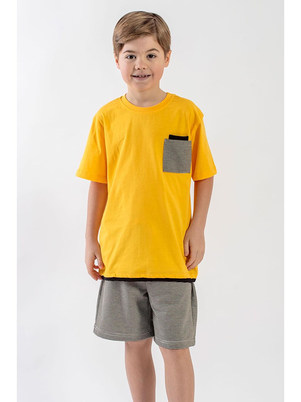 Haki Bisiklet Yaka Erkek Çocuk Şortlu Takım-1