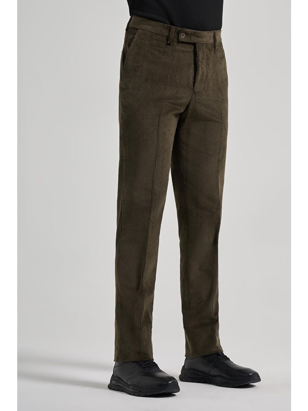 Koyu Haki Pamuklu Yandan Cepli Comfort Fit Kadife Erkek Pantolon 1003245160-1