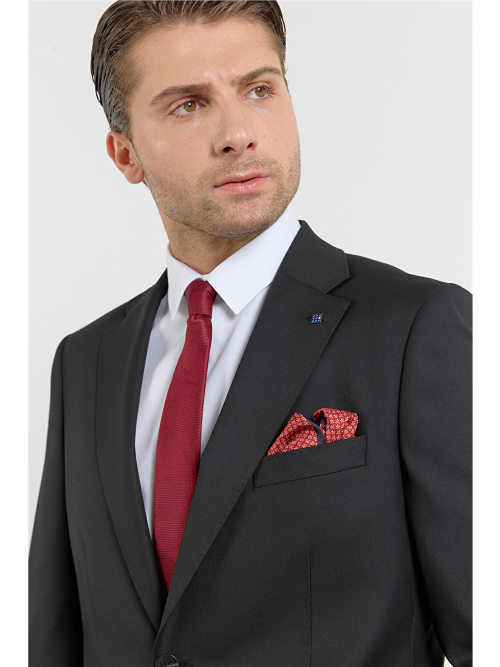 Siyah Mono Yaka Düz Desen 6 Drop Comfort Fit Esnek Bel Takım Elbise 1001260151-4