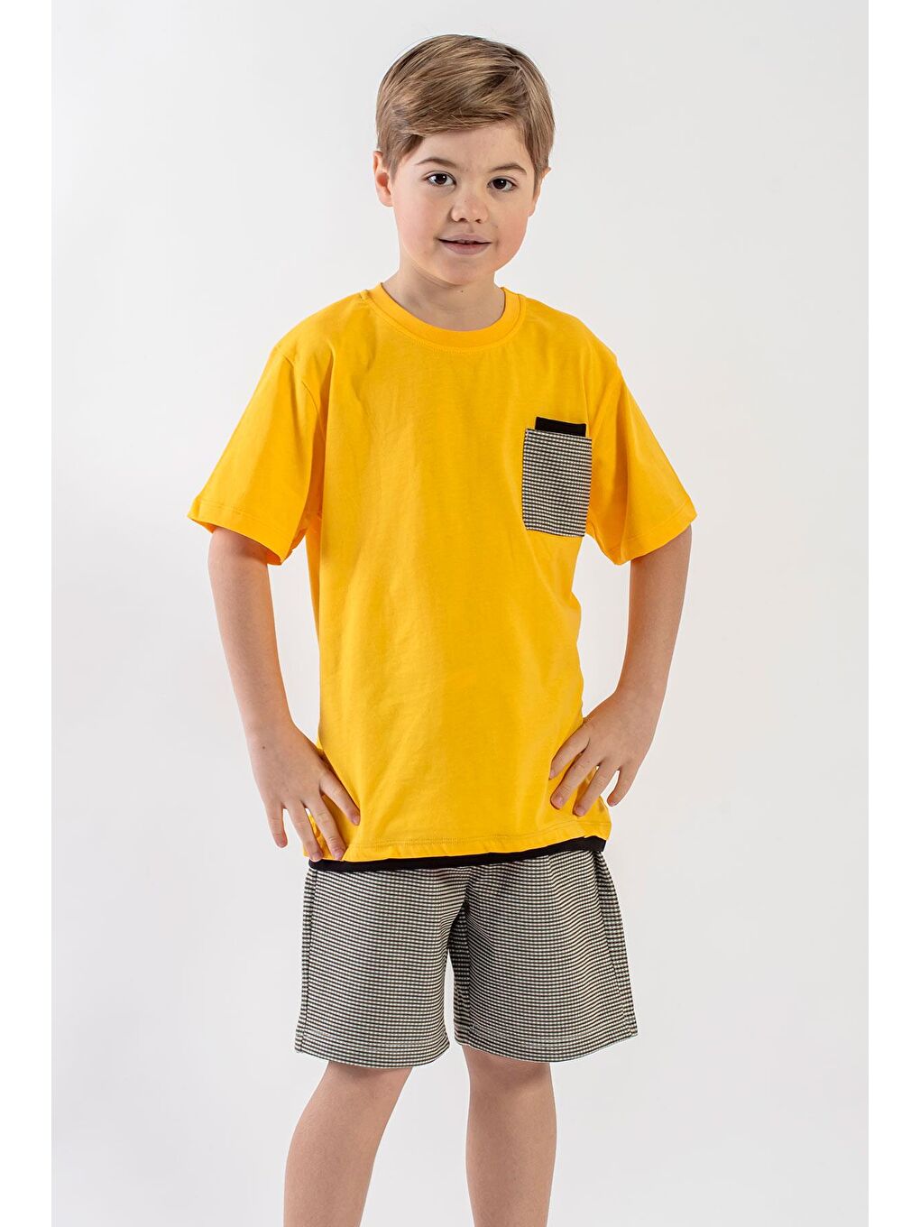 Haki Bisiklet Yaka Erkek Çocuk Şortlu Takım-2