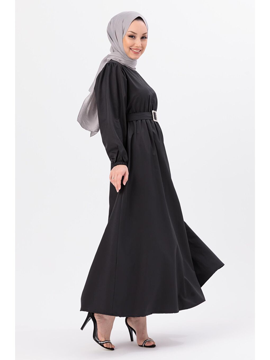 Bisiklet Yaka Kadın Siyah Elbise - 3999-3