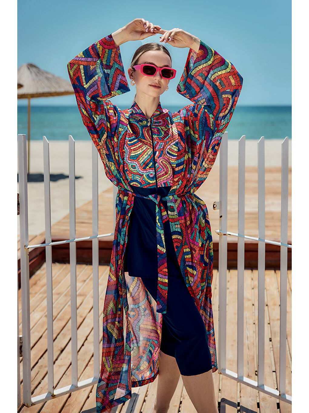 Remsa Tesettür Mayo Üzerine Tek Kaftan Kimono Pareo Lacivert01 RP029 Tuna-1