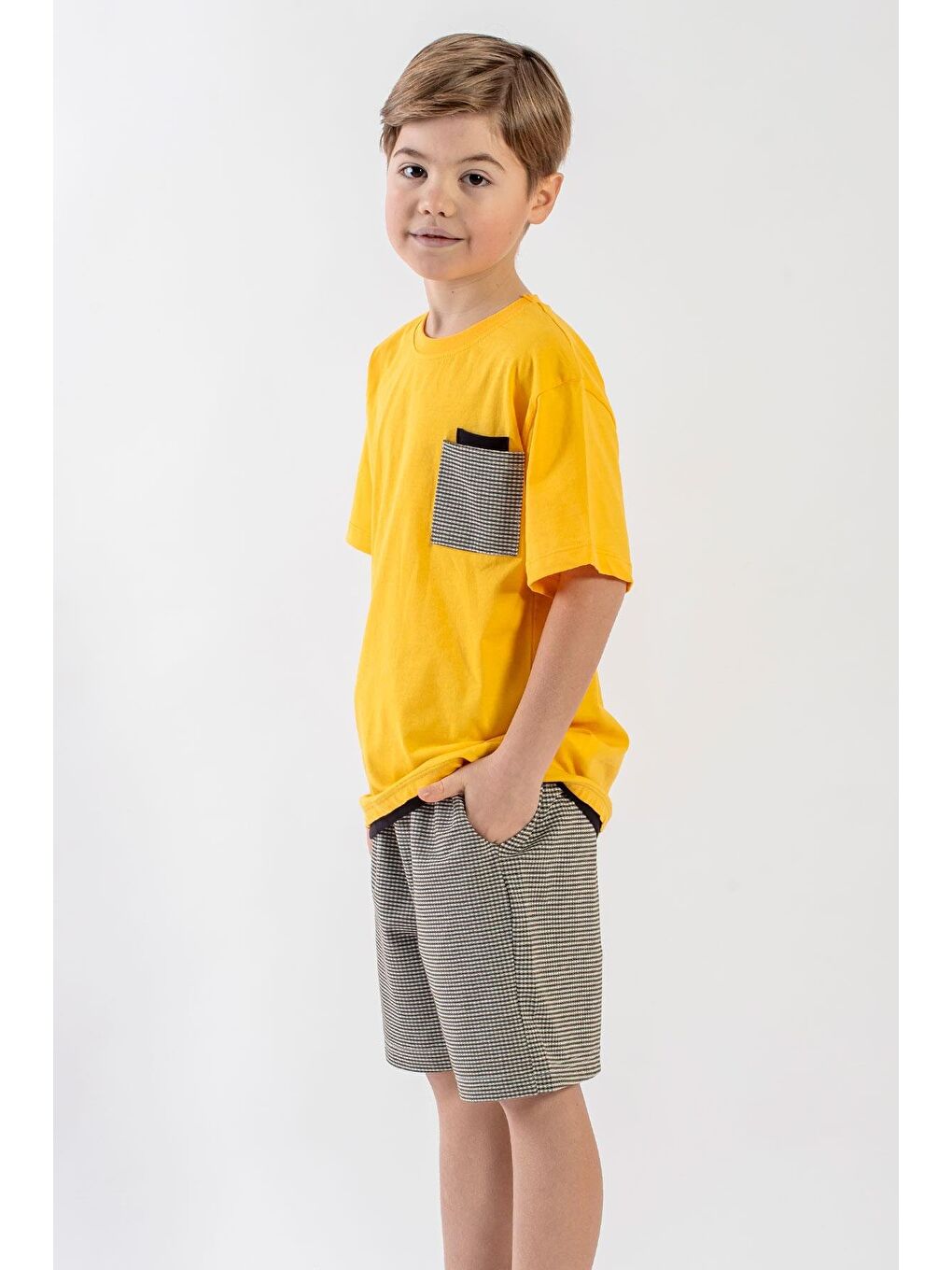 Haki Bisiklet Yaka Erkek Çocuk Şortlu Takım-3