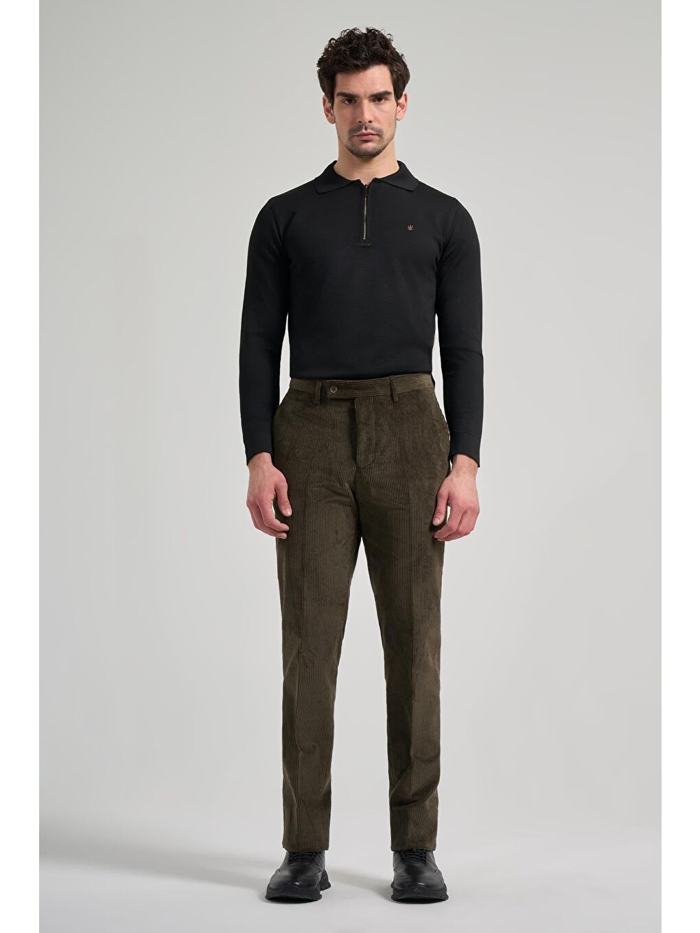 Koyu Haki Pamuklu Yandan Cepli Comfort Fit Kadife Erkek Pantolon 1003245160-2