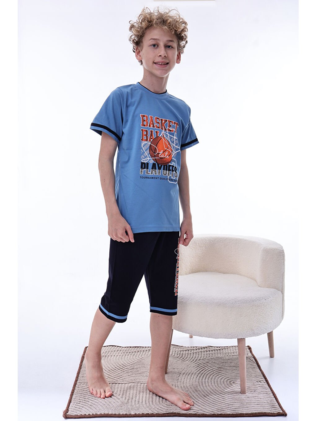 İndigo Erkek Çocuk %100 Doğal Pamuk Kısa Kollu  Kaprili Pijama Takımı-4