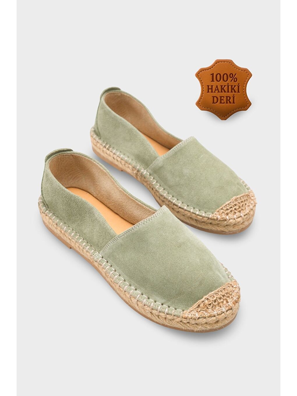 Yeşil Laurie Hakiki Deri Süet Kadın Espadril-2