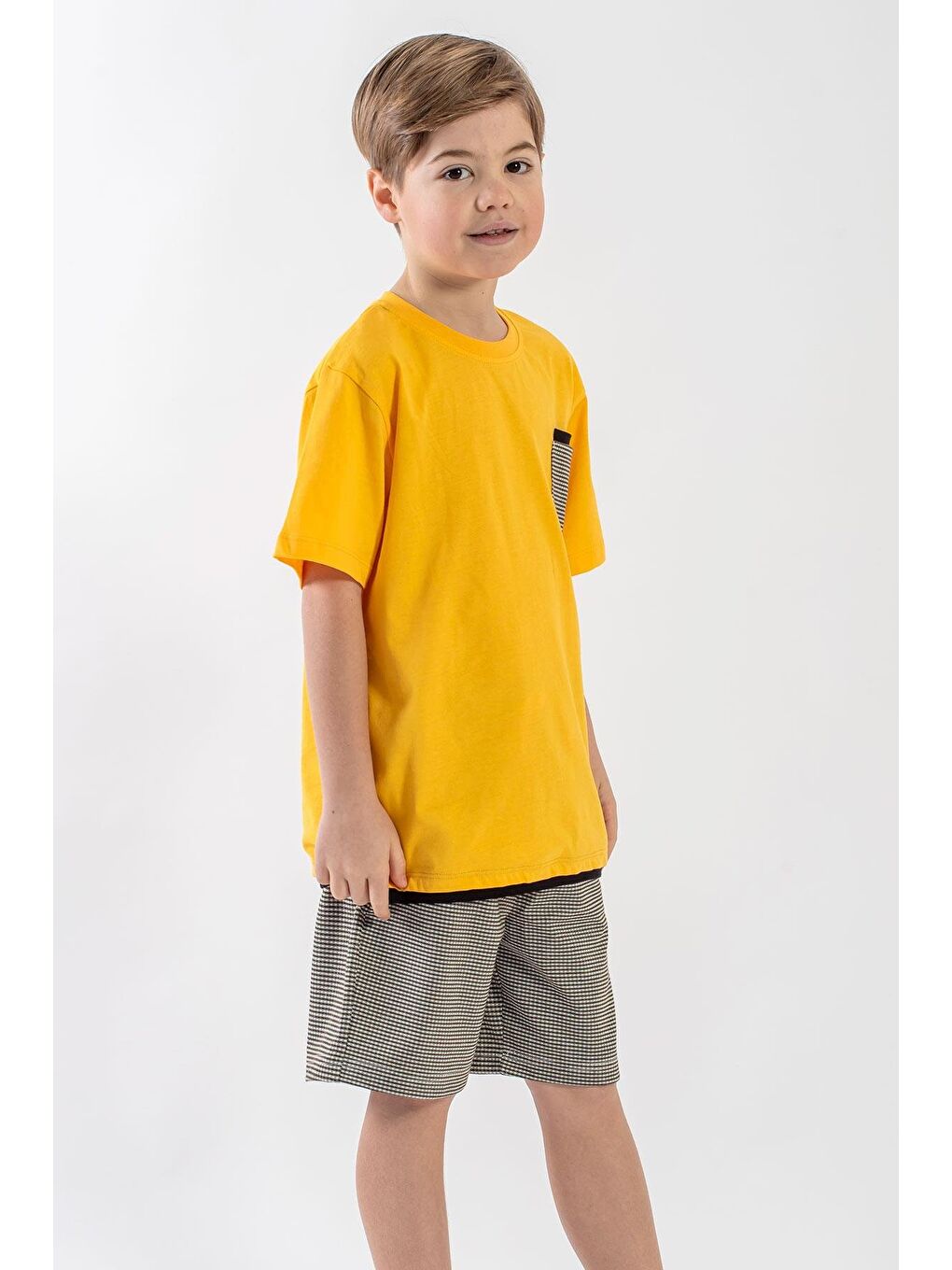 Haki Bisiklet Yaka Erkek Çocuk Şortlu Takım-4