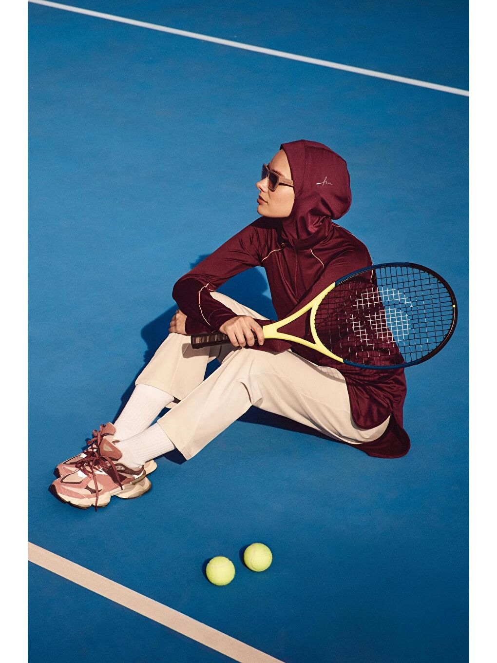 Active H-Per Biyeli Uzun Kollu Fermuarlı Yaka Mor Tesettür Antrenman Tişörtü Act-18