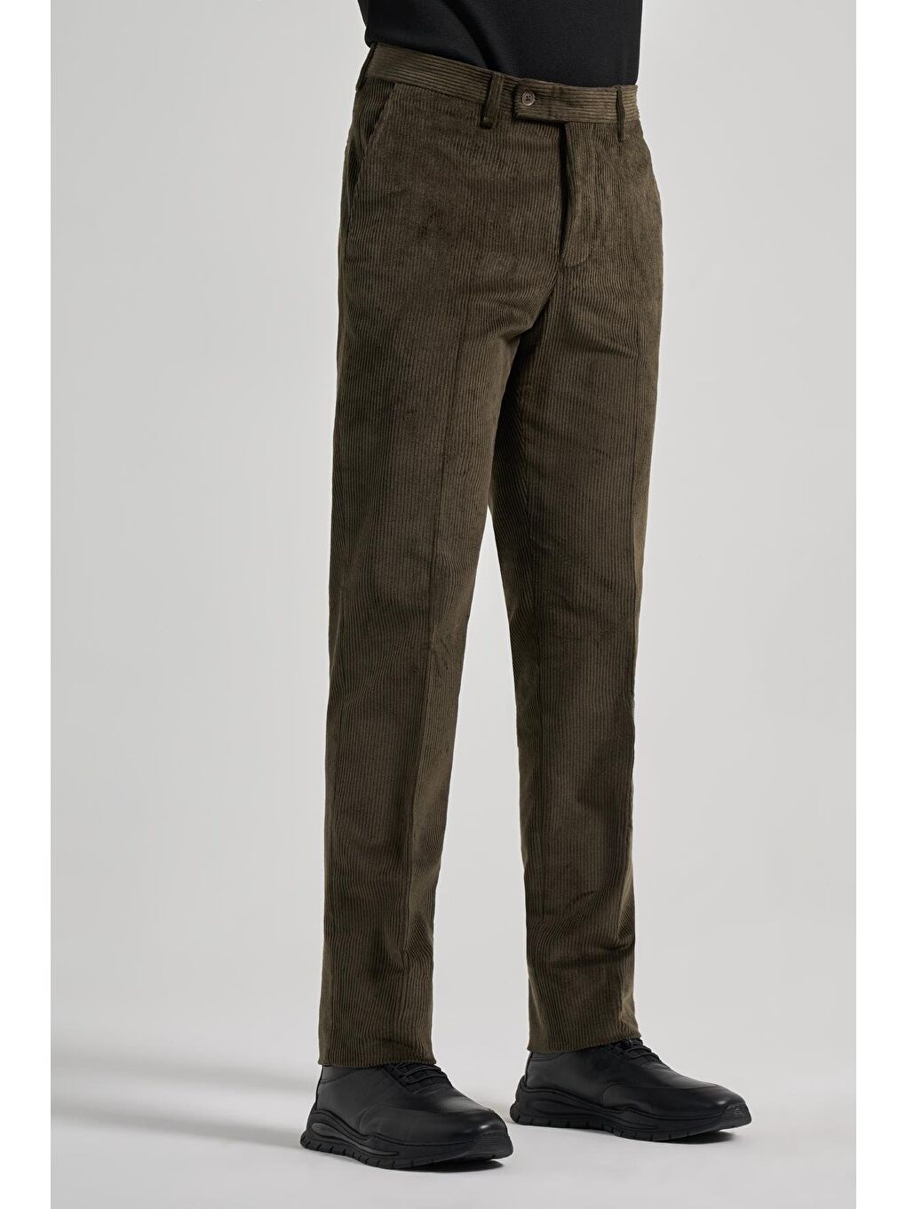 Koyu Haki Pamuklu Yandan Cepli Comfort Fit Kadife Erkek Pantolon 1003245160-3