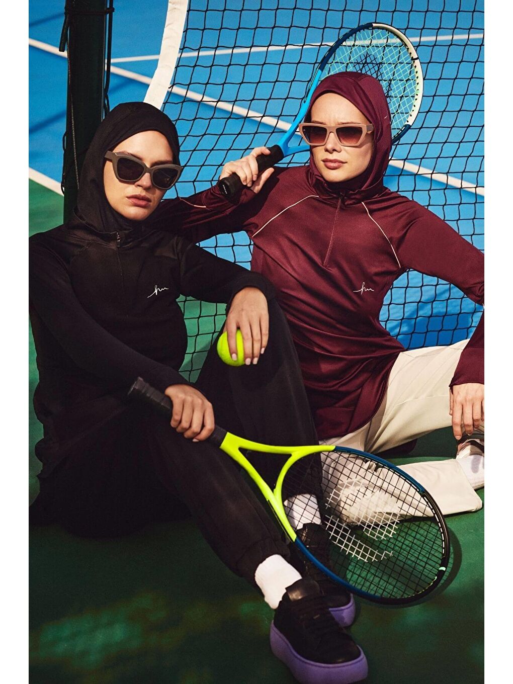 Active H-Per Biyeli Uzun Kollu Fermuarlı Yaka Mor Tesettür Antrenman Tişörtü Act-18-1