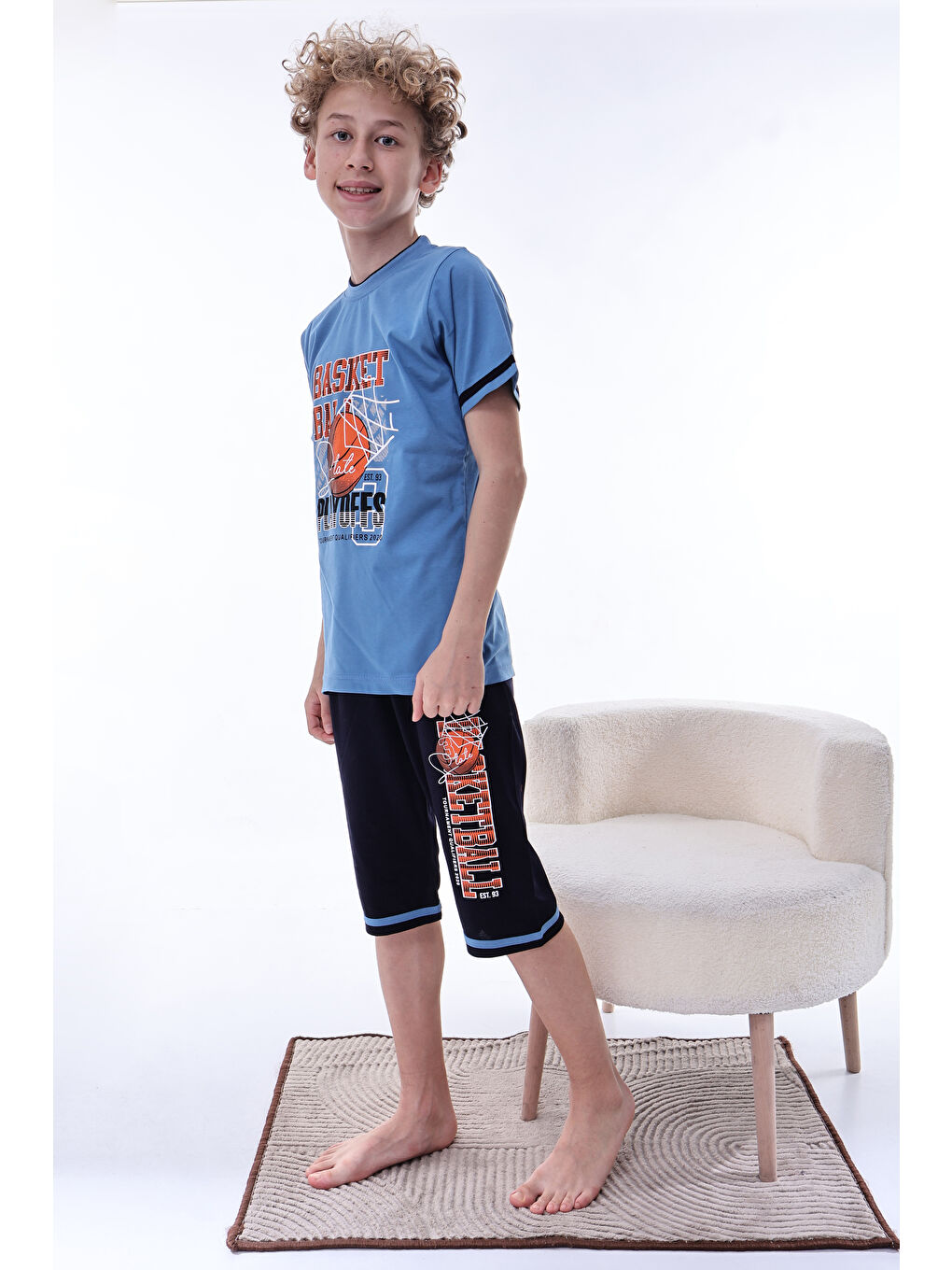 İndigo Erkek Çocuk %100 Doğal Pamuk Kısa Kollu  Kaprili Pijama Takımı-5