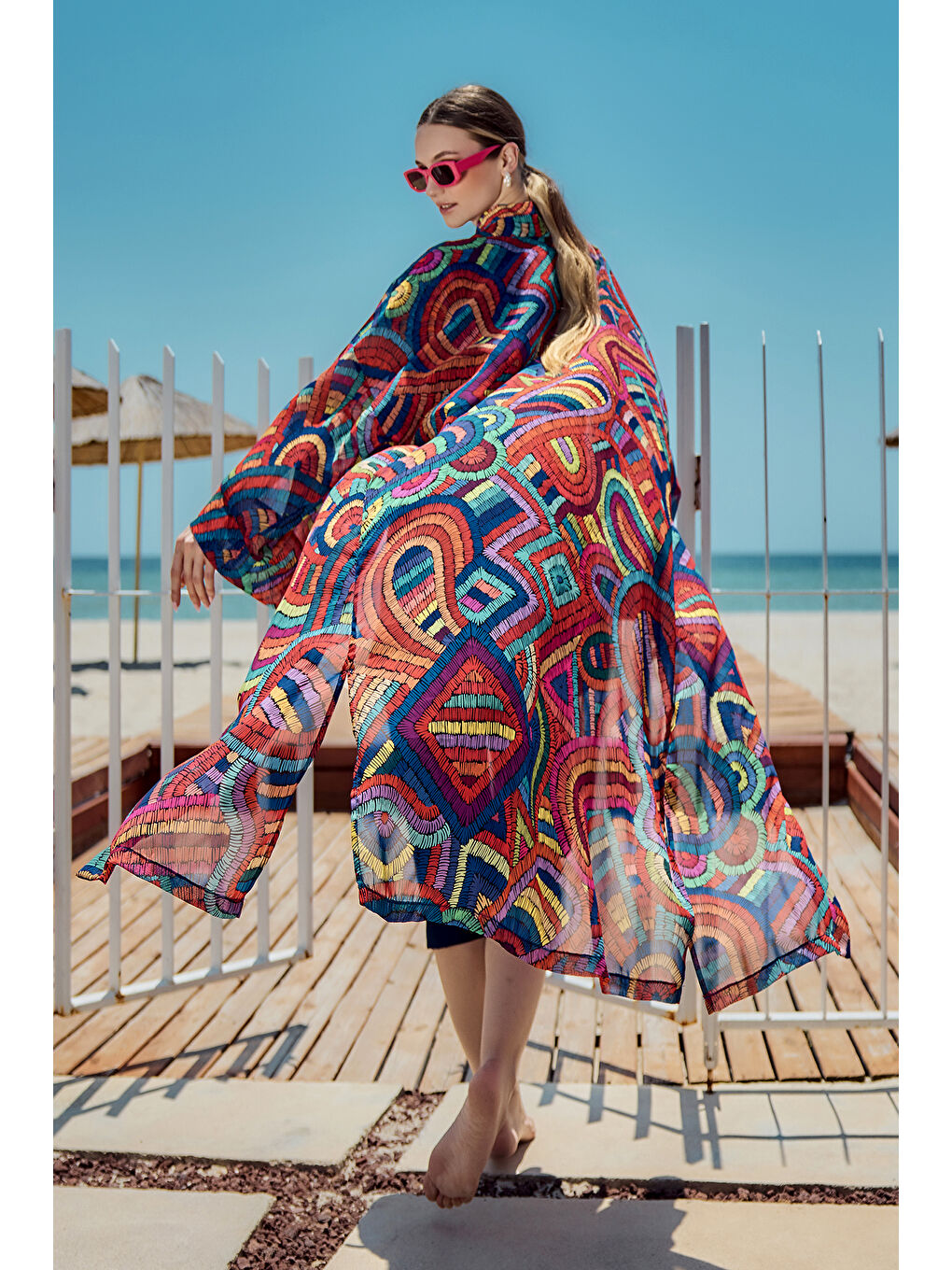 Remsa Tesettür Mayo Üzerine Tek Kaftan Kimono Pareo Lacivert01 RP029 Tuna-3