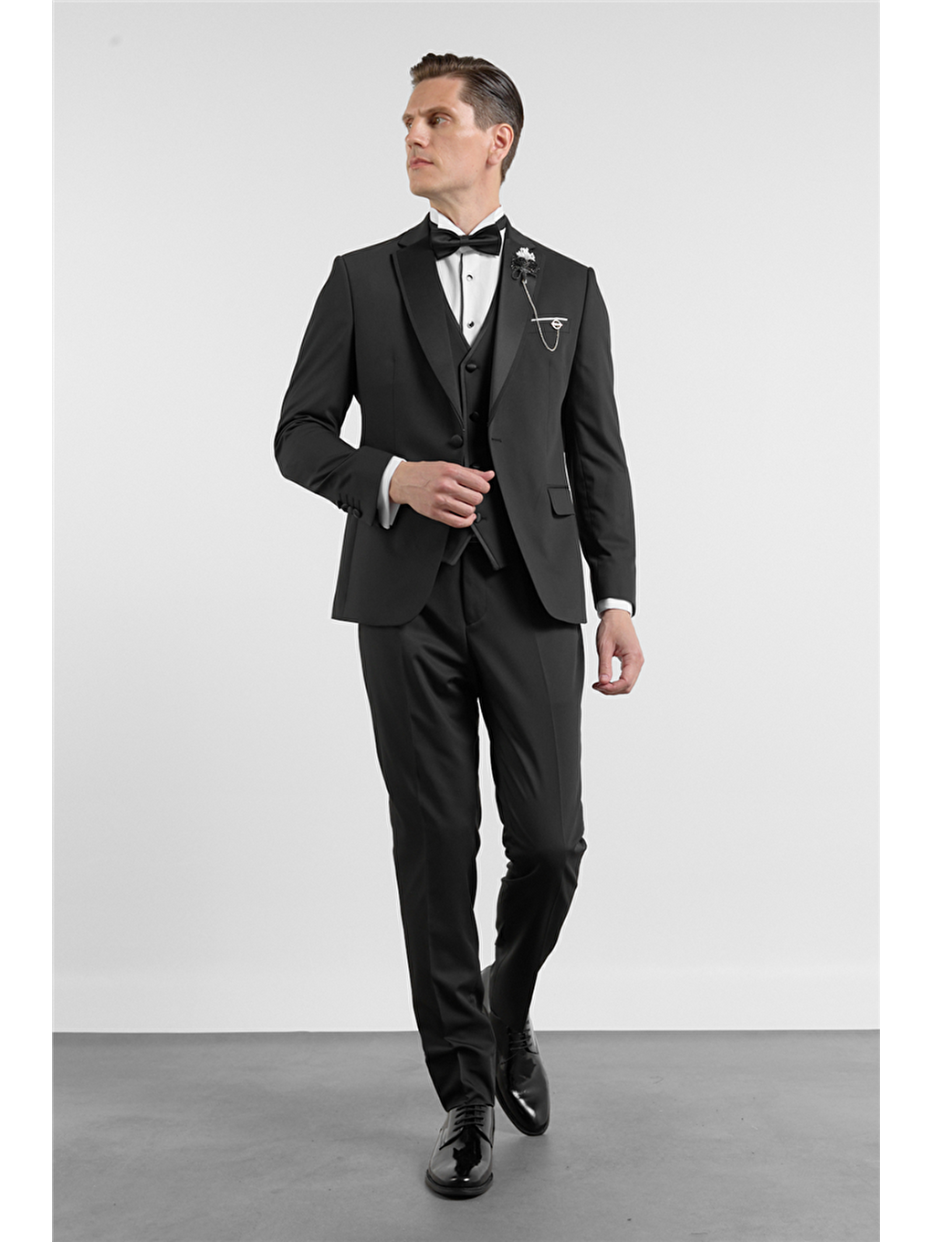 Siyah Mono Yaka Düz Desen 6 Drop Slim Fit Esnek Takım Elbise 1001260201