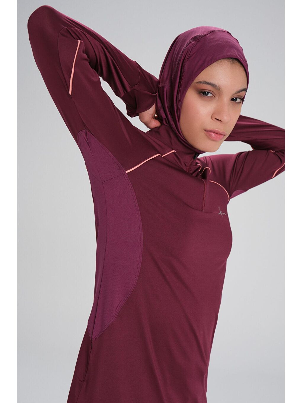 Active H-Per Biyeli Uzun Kollu Fermuarlı Yaka Mor Tesettür Antrenman Tişörtü Act-18-4