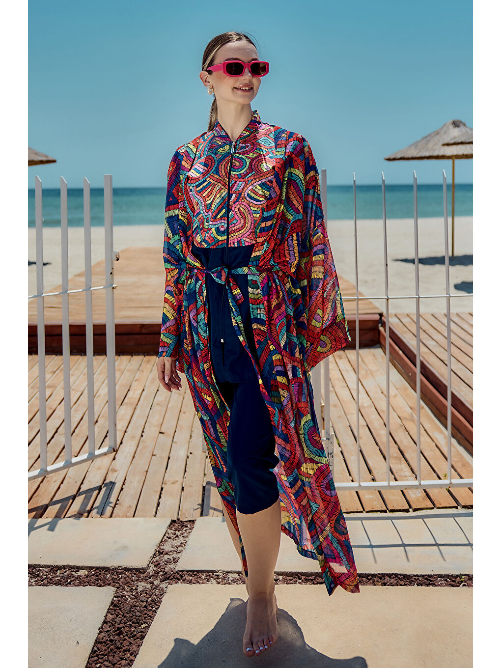 Remsa Tesettür Mayo Üzerine Tek Kaftan Kimono Pareo Lacivert01 RP029 Tuna-4