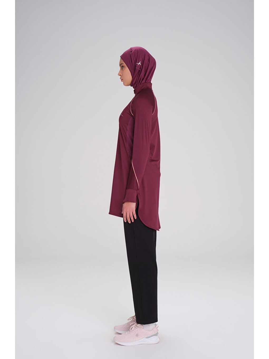Active H-Per Biyeli Uzun Kollu Fermuarlı Yaka Mor Tesettür Antrenman Tişörtü Act-18-6