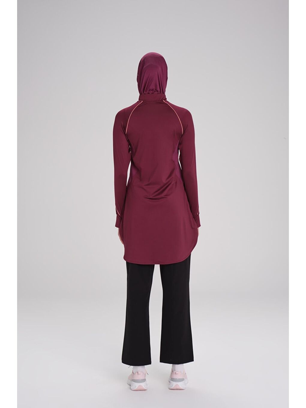 Active H-Per Biyeli Uzun Kollu Fermuarlı Yaka Mor Tesettür Antrenman Tişörtü Act-18-7