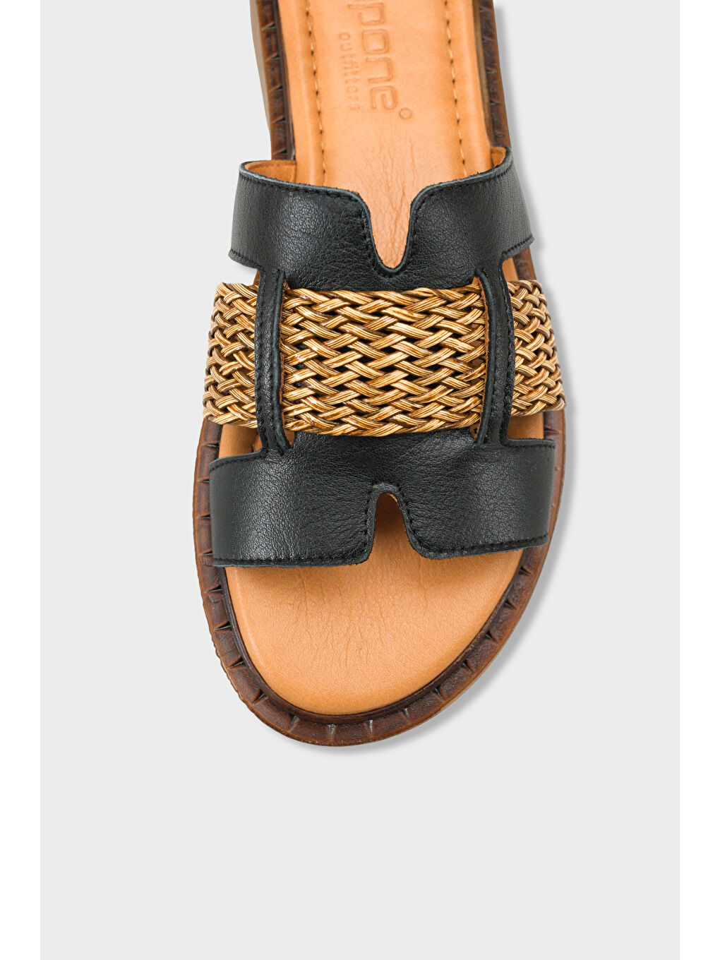 Siyah Kayla Hakiki Deri Hasırlı Düz Topuklu Kadın Terlik-2