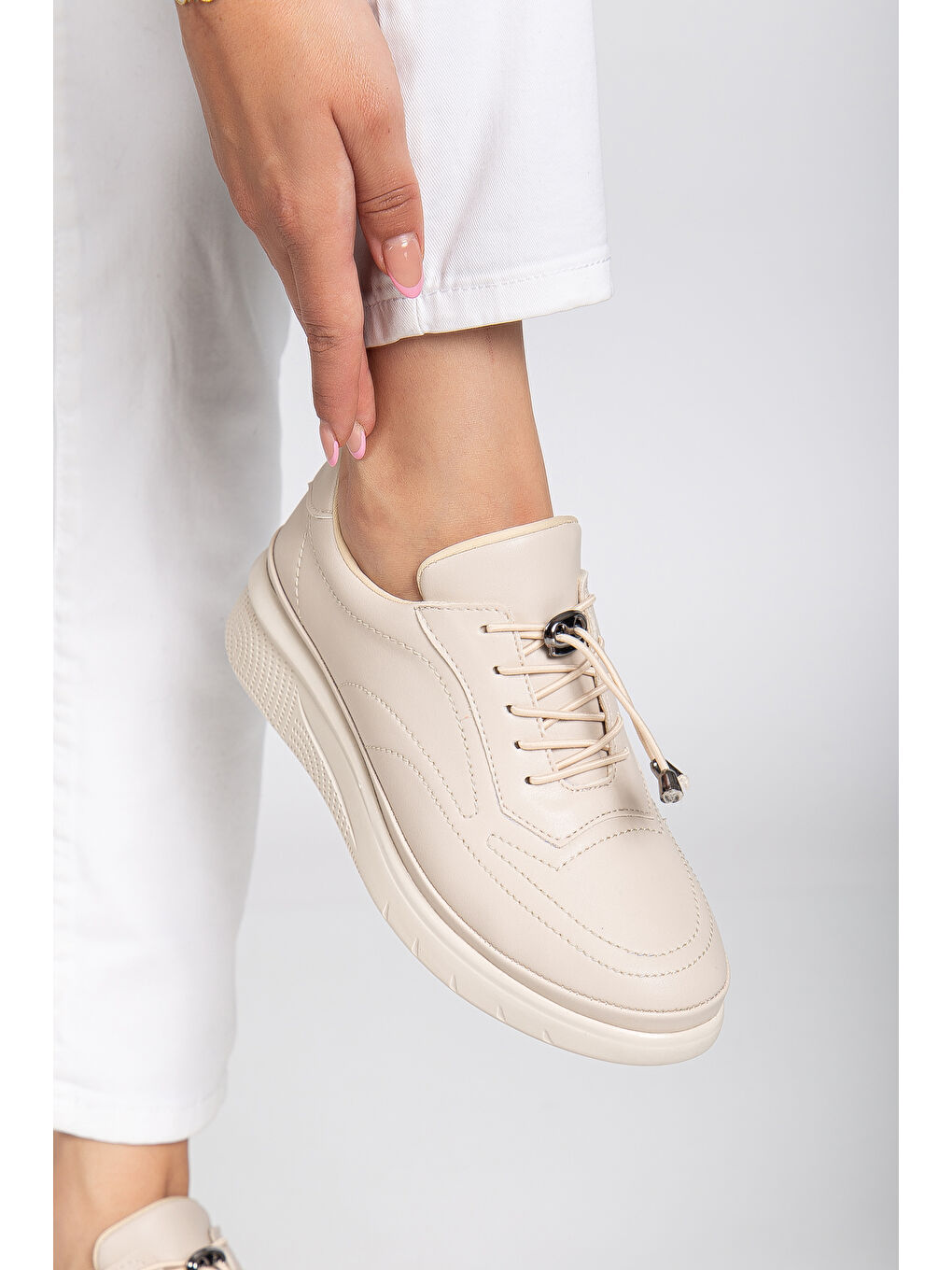 Bej D12221 Günlük Ortopedik Kadın Sneaker Spor Ayakkabı-3