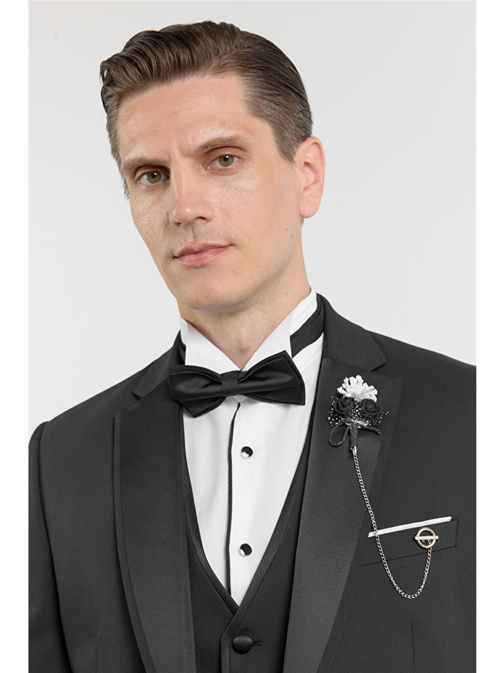 Siyah Mono Yaka Düz Desen 6 Drop Slim Fit Esnek Takım Elbise 1001260201-3