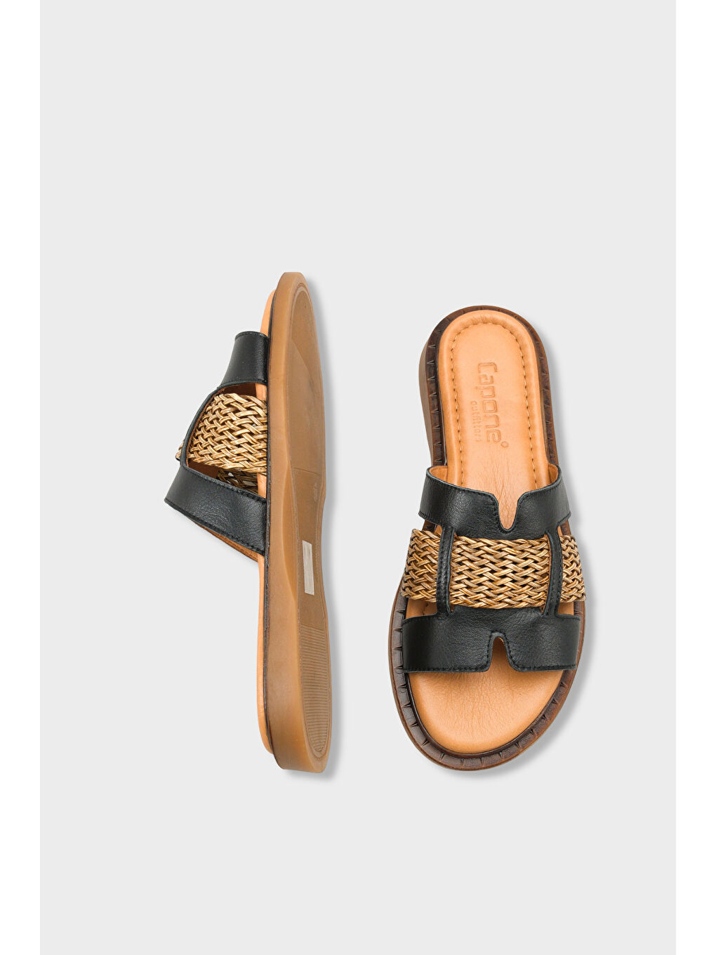 Siyah Kayla Hakiki Deri Hasırlı Düz Topuklu Kadın Terlik-4