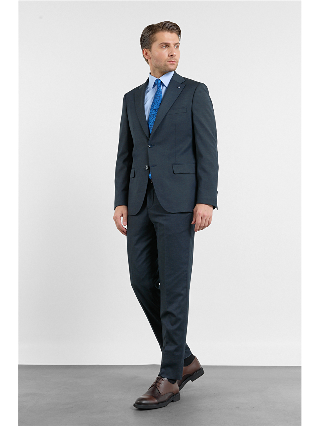 Koyu Lacivert Mono Yaka Düz Desen 6 Drop Comfort Fit Esnek Bel Takım Elbise 1001260152-2