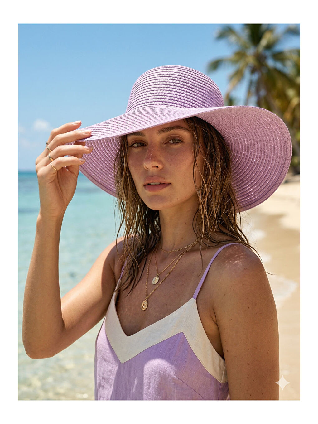 Hasır Geniş Kenarlı Lila Örgü Desenli Moda Ve Fonksiyonel Şapka Güneşten Koruma Hsr2005 PEMBE-4