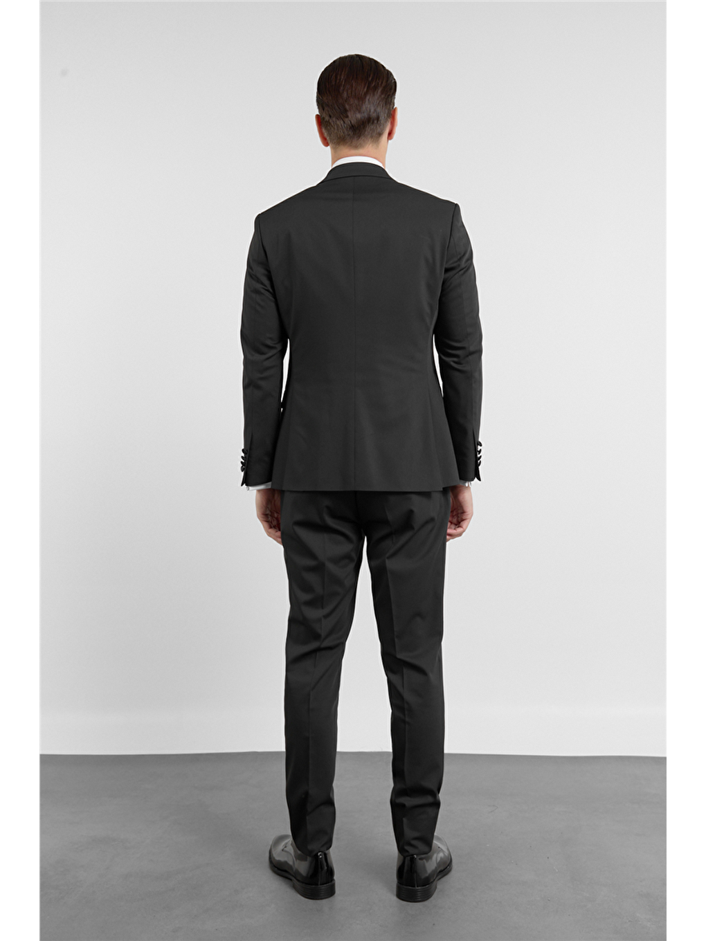 Siyah Mono Yaka Düz Desen 6 Drop Slim Fit Esnek Takım Elbise 1001260201-4