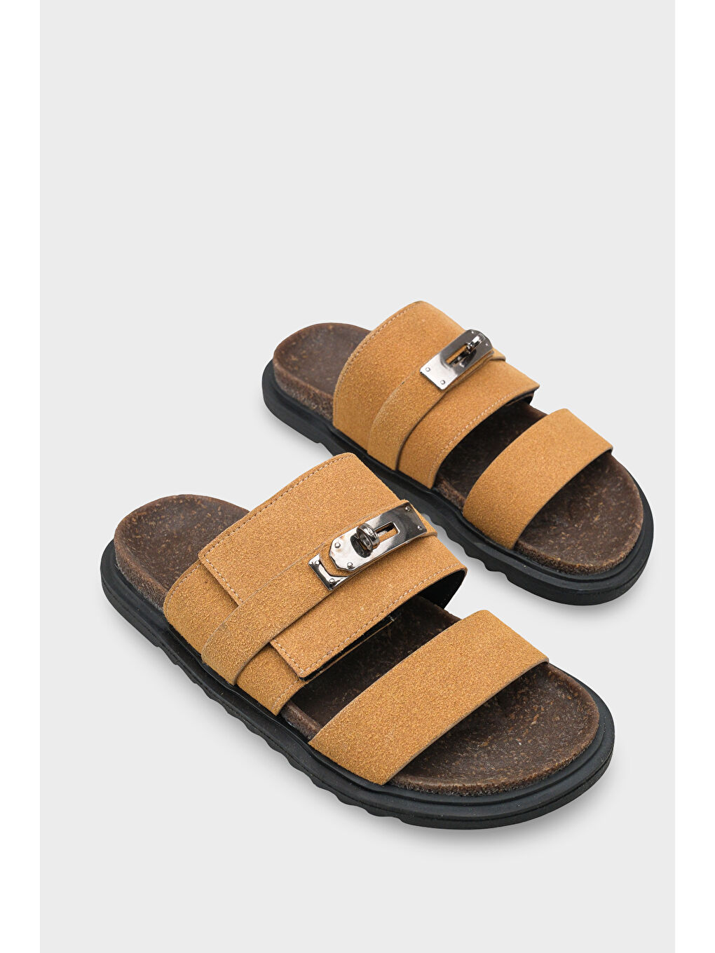 Kahverengi Regan Düz Topuklu Metal Tokalı Konfor Kadın Terlik-1