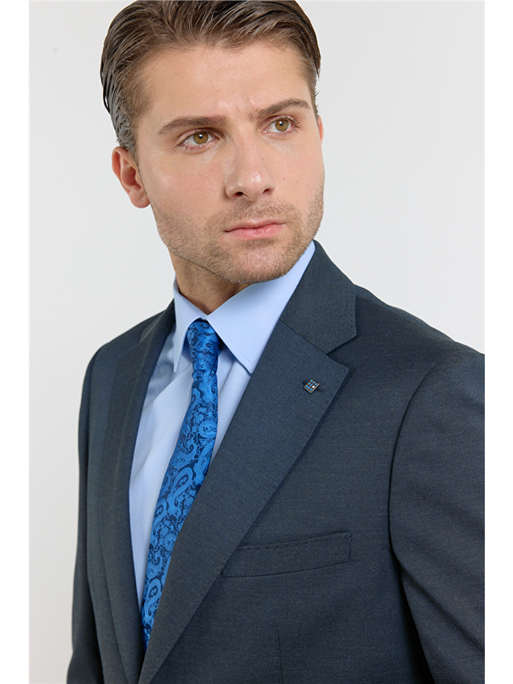 Koyu Lacivert Mono Yaka Düz Desen 6 Drop Comfort Fit Esnek Bel Takım Elbise 1001260152-4