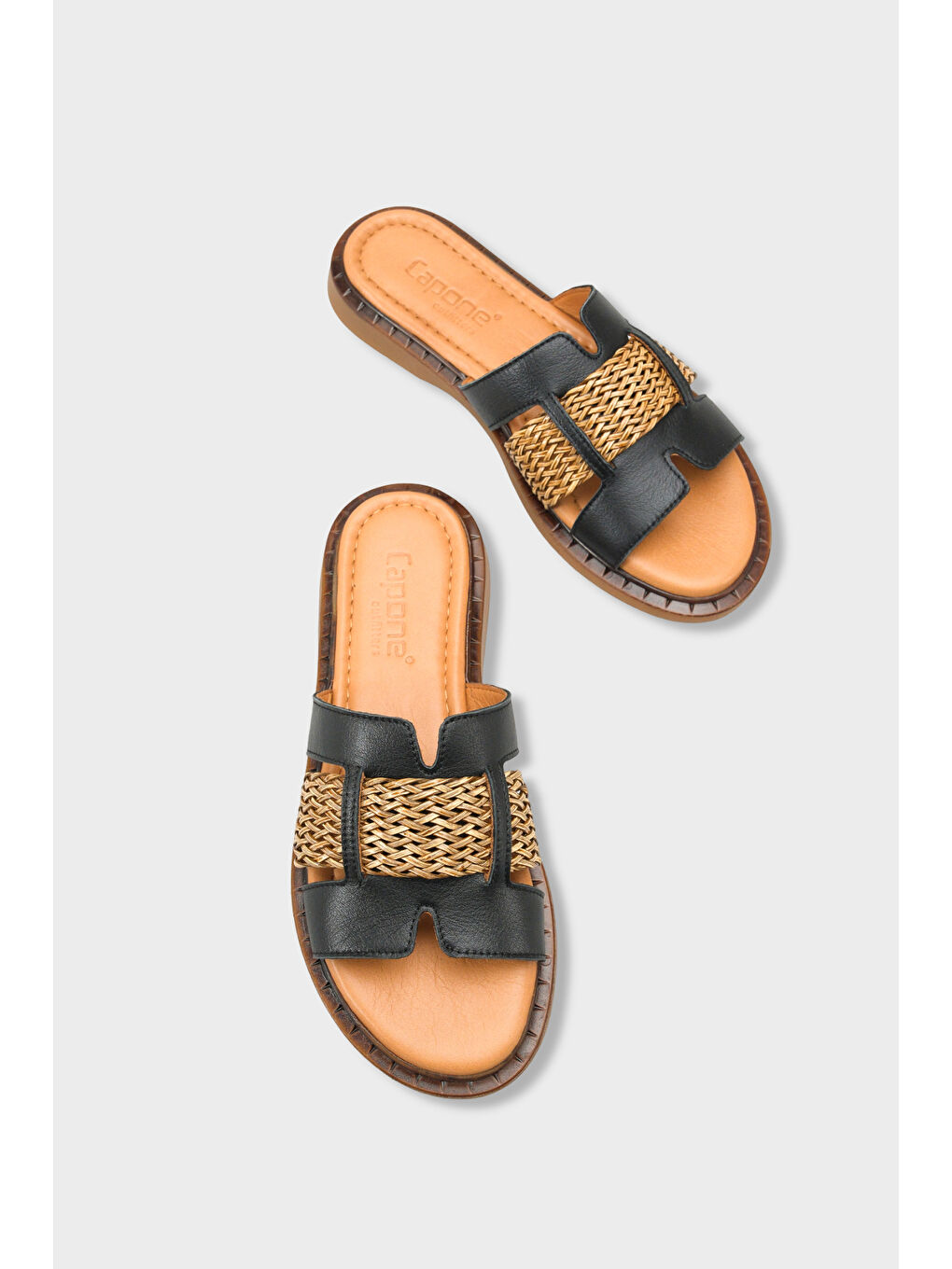 Siyah Kayla Hakiki Deri Hasırlı Düz Topuklu Kadın Terlik-5