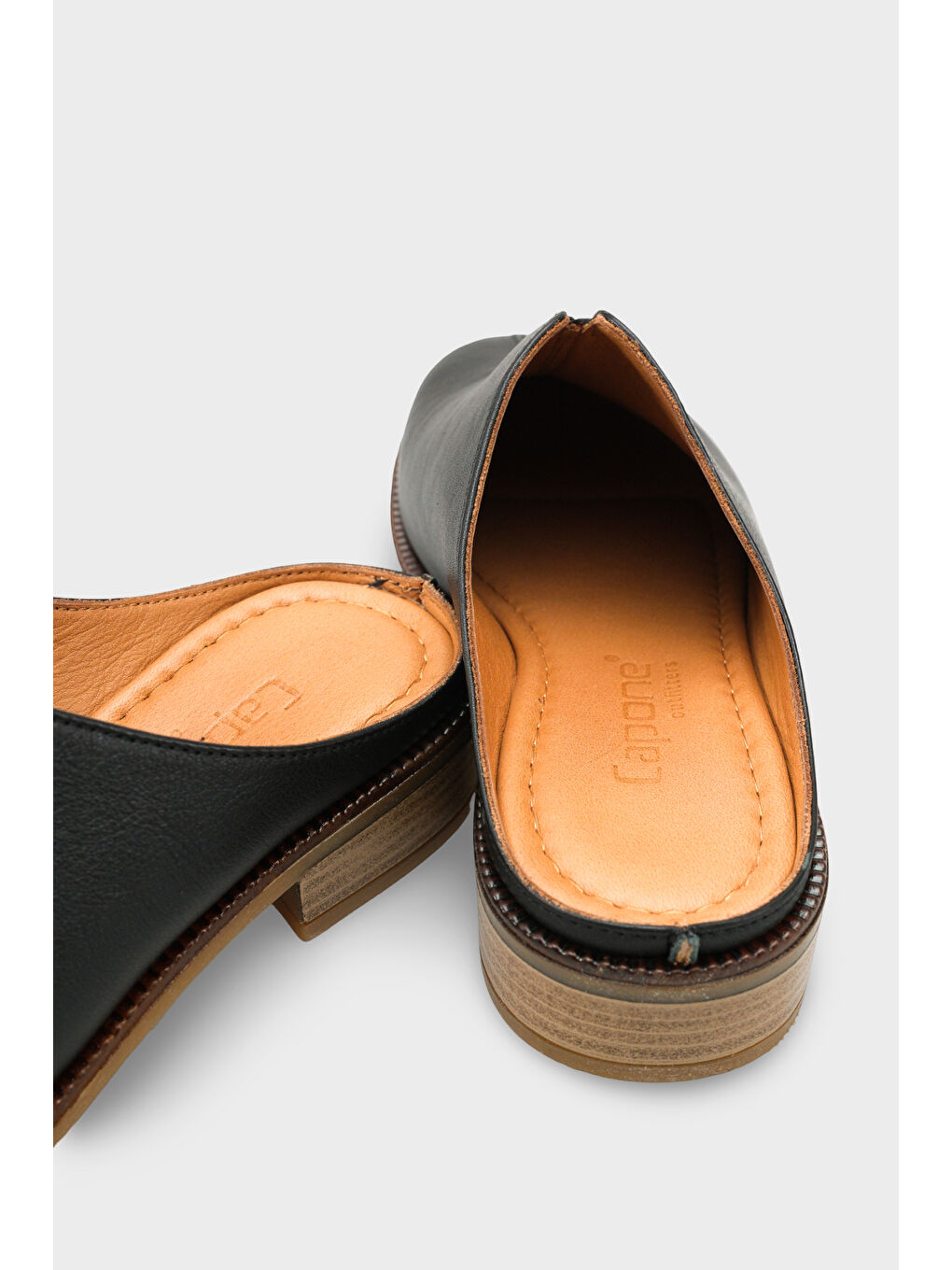 Siyah Nancey Hakiki Deri Kısa Topuklu Kadın Sabo Terlik-3