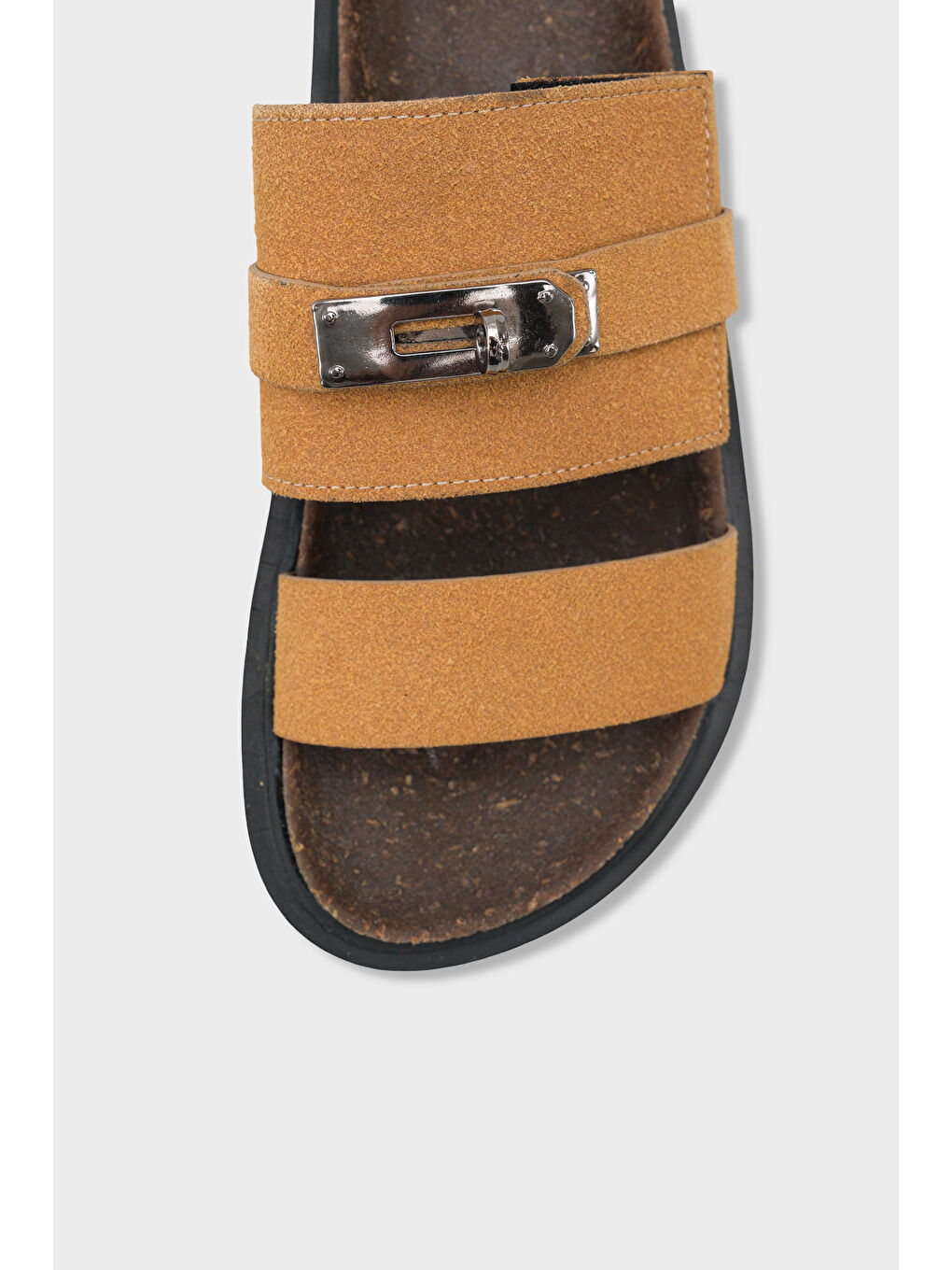 Kahverengi Regan Düz Topuklu Metal Tokalı Konfor Kadın Terlik-2