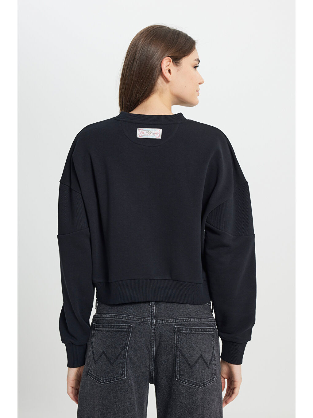 Siyah Relaxed Fit Geniş Kesim Bisiket Yaka Antrasit Sweatshirt-5