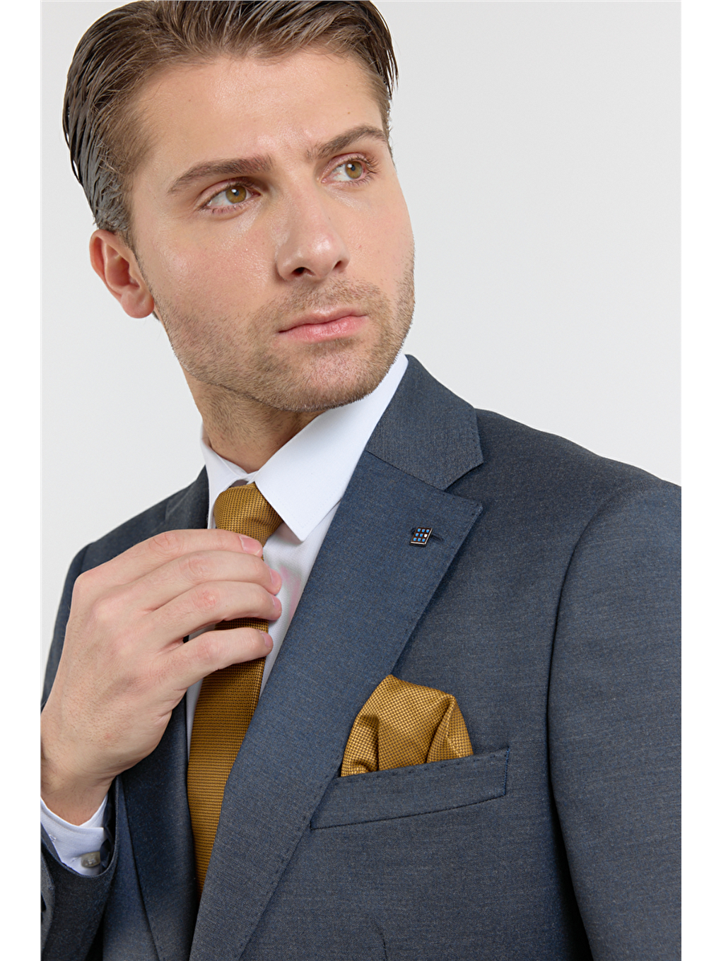 Açık Lacivert Mono Yaka Düz Desen 6 Drop Comfort Fit Esnek Bel Takım Elbise 1001260152-4