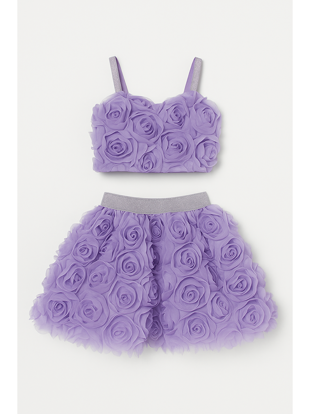 Kız Çocuk Lila 3D Çiçek  Detaylı Etekli Takım-1