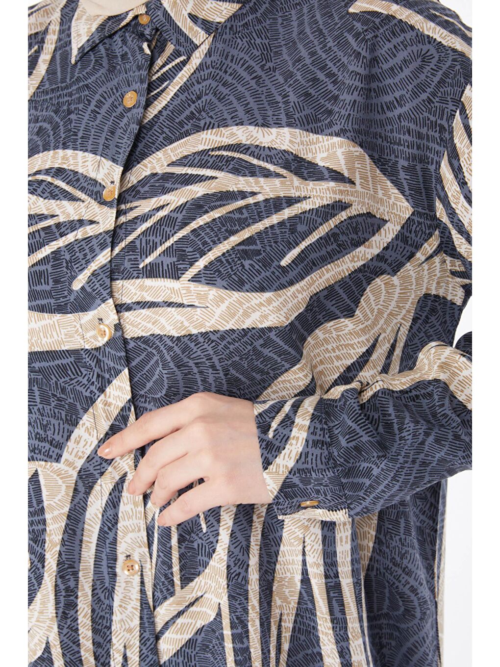 Gömlek Yaka Kadın Gri Desenli Tunik - 25040-4