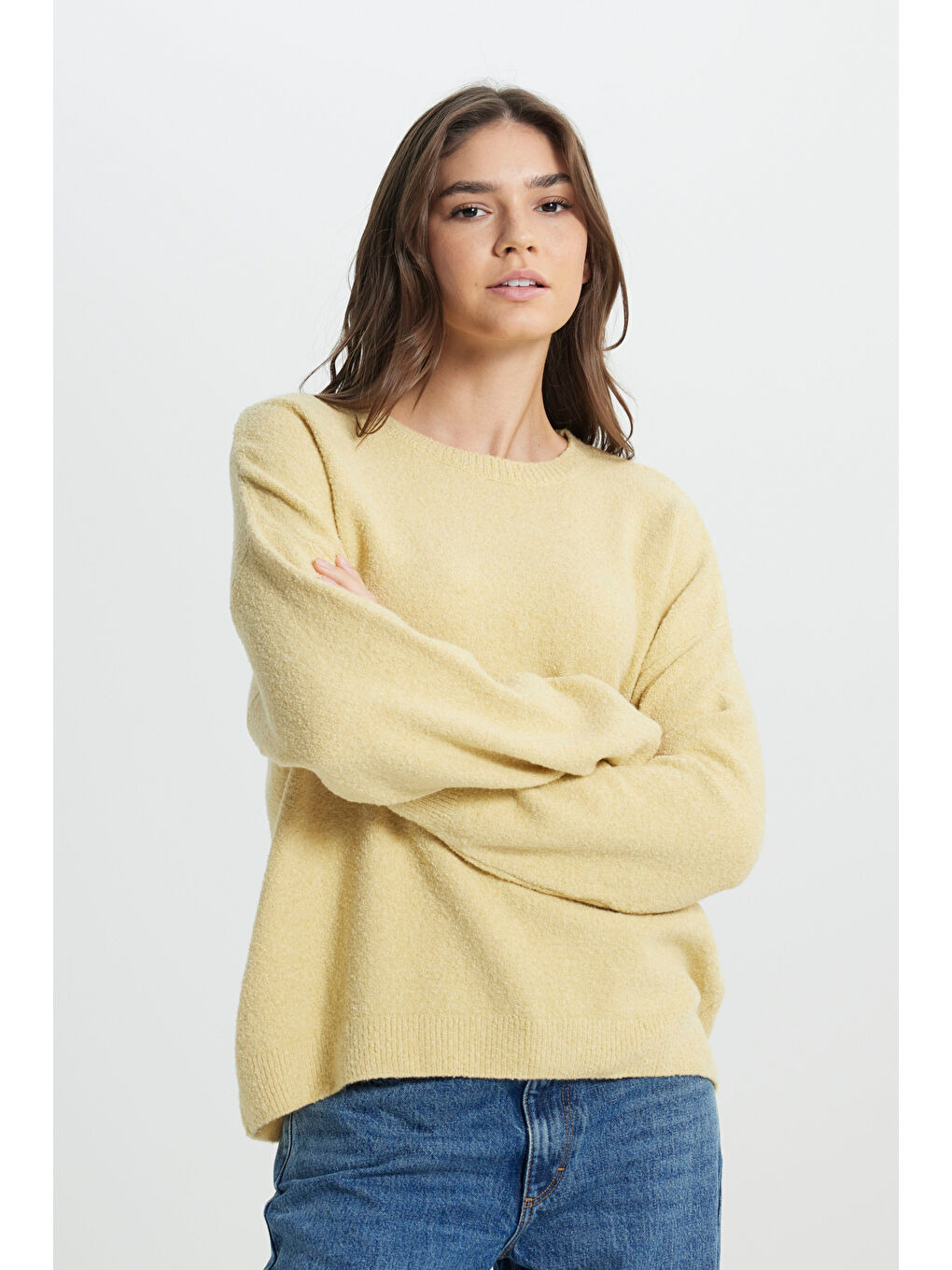 Regular Fit Normal Kesim Sarı Triko Kazak-1