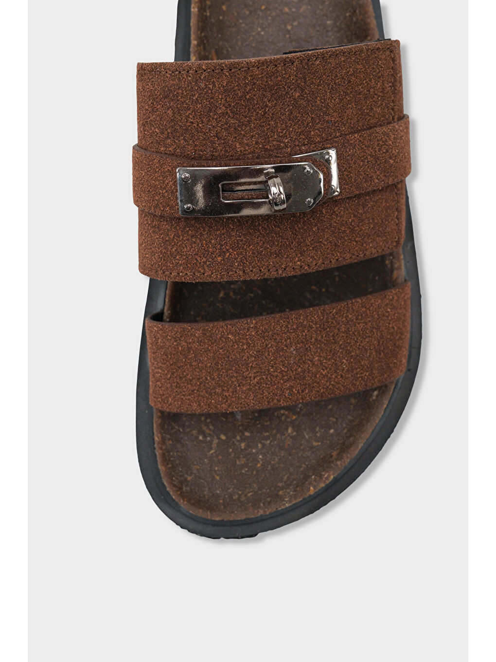 Kahverengi Regan Düz Topuklu Metal Tokalı Konfor Kadın Terlik-2